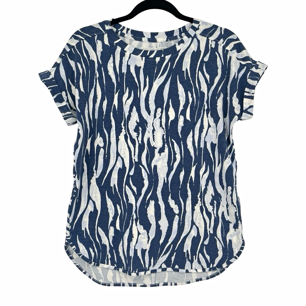 CUPIO Women's S Blue White Animal Print Knit T-Shirt Short Sleeve Round Neck